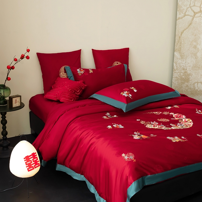 91家纺网 家纺一手货源 找家纺 （总）甜咪咪婚庆 2026新品婚庆50双股100支提花长绒棉全棉床单床盖款结婚四件套多件套   结婚需备品