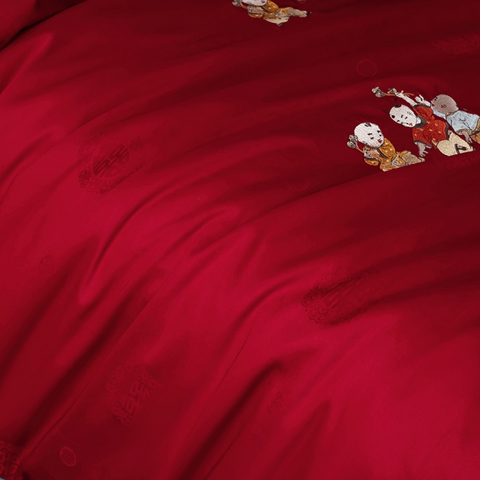 91家纺网 家纺一手货源 找家纺 （总）甜咪咪婚庆 2026新品婚庆50双股100支提花长绒棉全棉床单床盖款结婚四件套多件套   结婚需备品