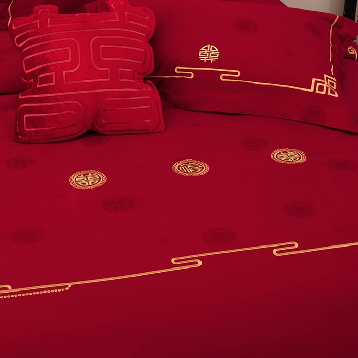 91家纺网 家纺一手货源 找家纺 甜咪咪婚庆 2026新品婚庆50双股100支提花长绒棉全棉床单床盖款结婚四件套多件套   结婚需备品 万里挑一