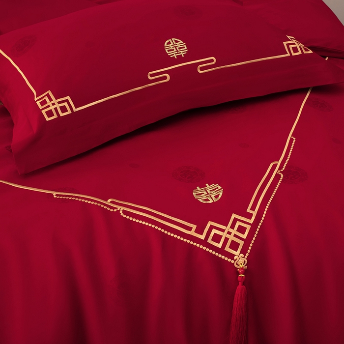 91家纺网 家纺一手货源 找家纺 甜咪咪婚庆 2026新品婚庆50双股100支提花长绒棉全棉床单床盖款结婚四件套多件套   结婚需备品 万里挑一