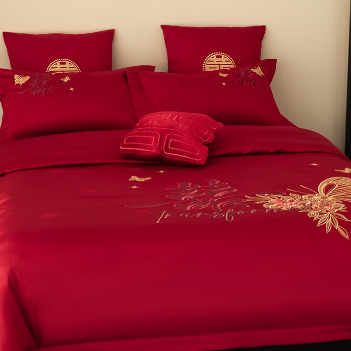 91家纺网 家纺一手货源 找家纺 甜咪咪婚庆 2026新品婚庆50双股100支提花长绒棉全棉床单床盖款结婚四件套多件套   结婚需备品 挚爱之约