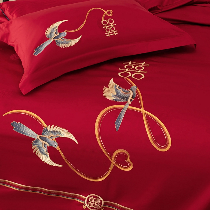 91家纺网 家纺一手货源 找家纺 甜咪咪婚庆 2026新品婚庆50双股100支提花长绒棉全棉床单床盖款结婚四件套多件套   结婚需备品 执手一生