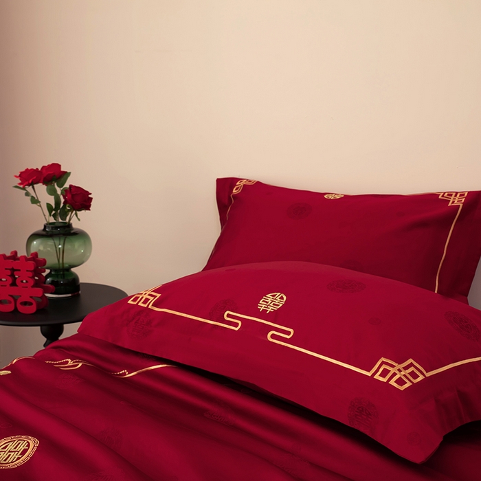 91家纺网 家纺一手货源 找家纺 甜咪咪婚庆 2026新品婚庆50双股100支提花长绒棉全棉床单床盖款结婚四件套多件套   结婚需备品 万里挑一