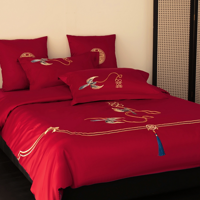 91家纺网 家纺一手货源 找家纺 甜咪咪婚庆 2026新品婚庆50双股100支提花长绒棉全棉床单床盖款结婚四件套多件套   结婚需备品 执手一生