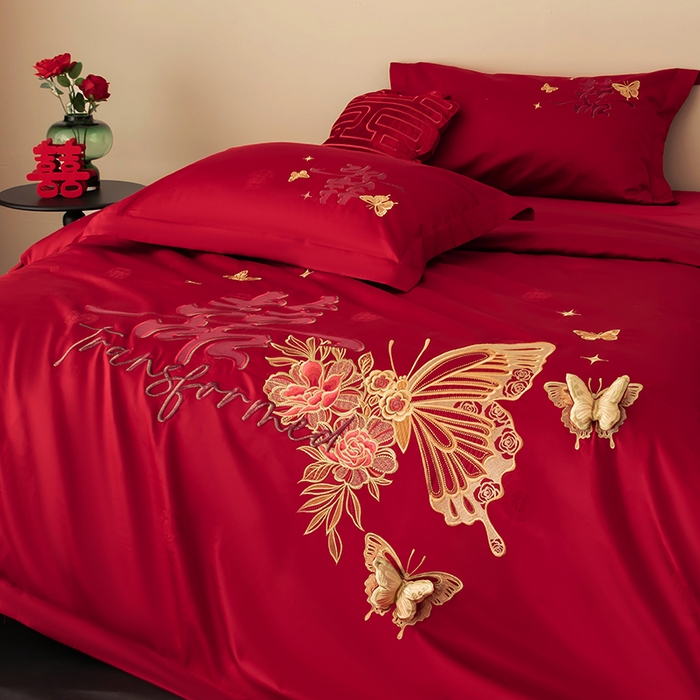 91家纺网 家纺一手货源 找家纺 甜咪咪婚庆 2026新品婚庆50双股100支提花长绒棉全棉床单床盖款结婚四件套多件套   结婚需备品 挚爱之约