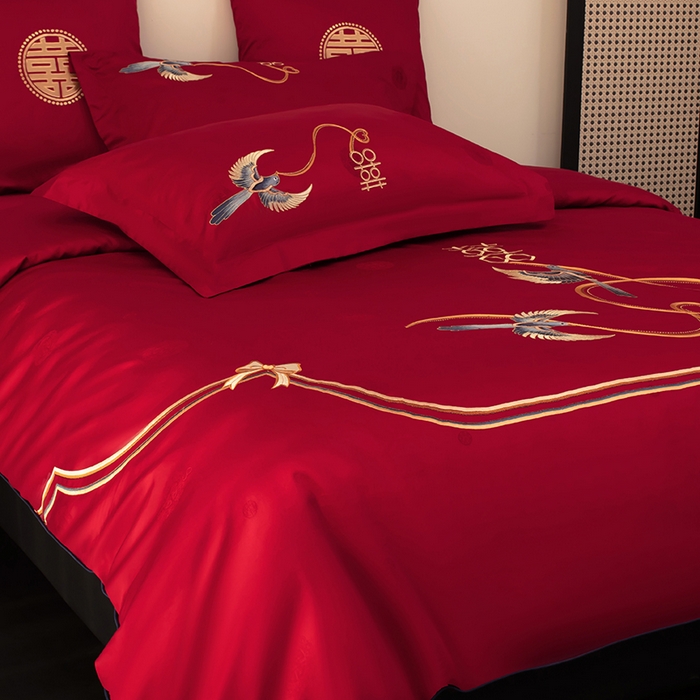 91家纺网 家纺一手货源 找家纺 甜咪咪婚庆 2026新品婚庆50双股100支提花长绒棉全棉床单床盖款结婚四件套多件套   结婚需备品 执手一生