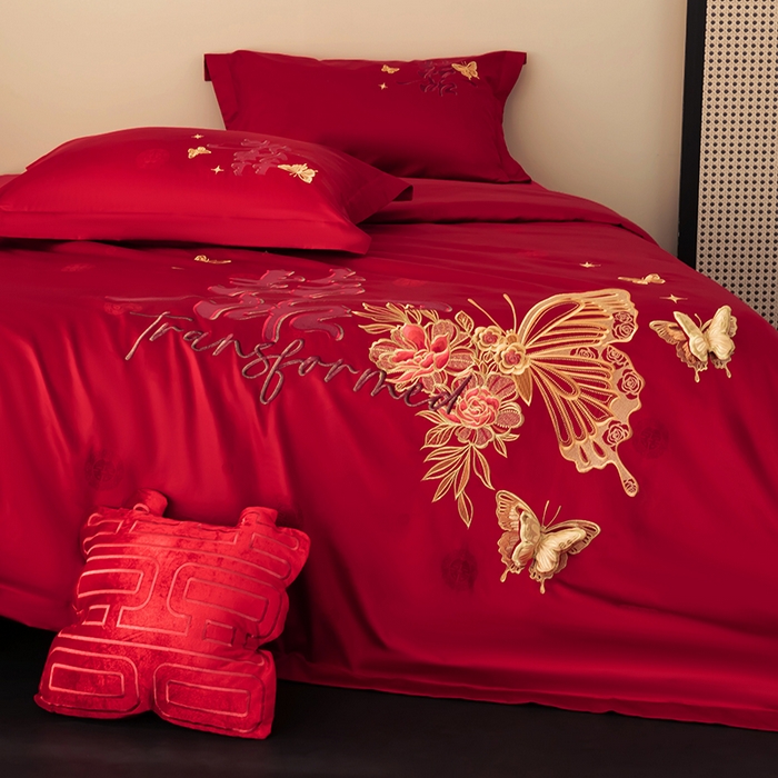 甜咪咪婚庆 2026新品婚庆50双股100支提花长绒棉全棉床单床盖款结婚四件套多件套   结婚需备品 挚爱之约