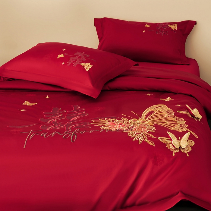 91家纺网 家纺一手货源 找家纺 甜咪咪婚庆 2026新品婚庆50双股100支提花长绒棉全棉床单床盖款结婚四件套多件套   结婚需备品 挚爱之约