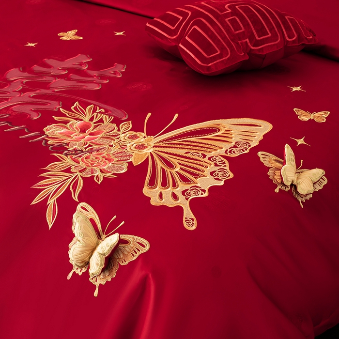 91家纺网 家纺一手货源 找家纺 甜咪咪婚庆 2026新品婚庆50双股100支提花长绒棉全棉床单床盖款结婚四件套多件套   结婚需备品 挚爱之约