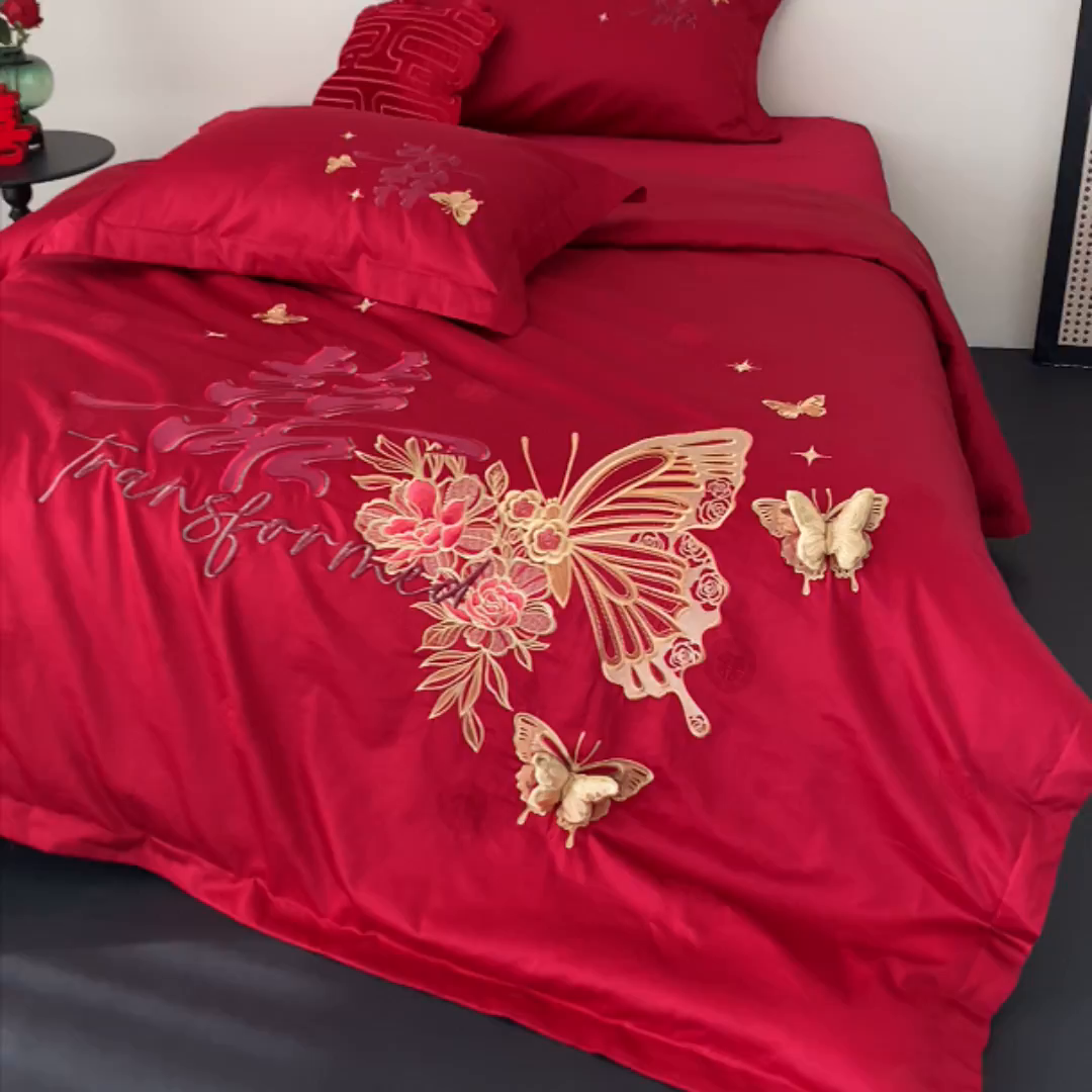 91家纺网 家纺一手货源 找家纺 甜咪咪婚庆 2026新品婚庆50双股100支提花长绒棉全棉床单床盖款结婚四件套多件套   结婚需备品 挚爱之约