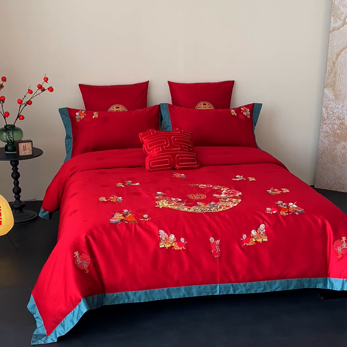 91家纺网 家纺一手货源 找家纺 （总）甜咪咪婚庆 2026新品婚庆50双股100支提花长绒棉全棉床单床盖款结婚四件套多件套   结婚需备品