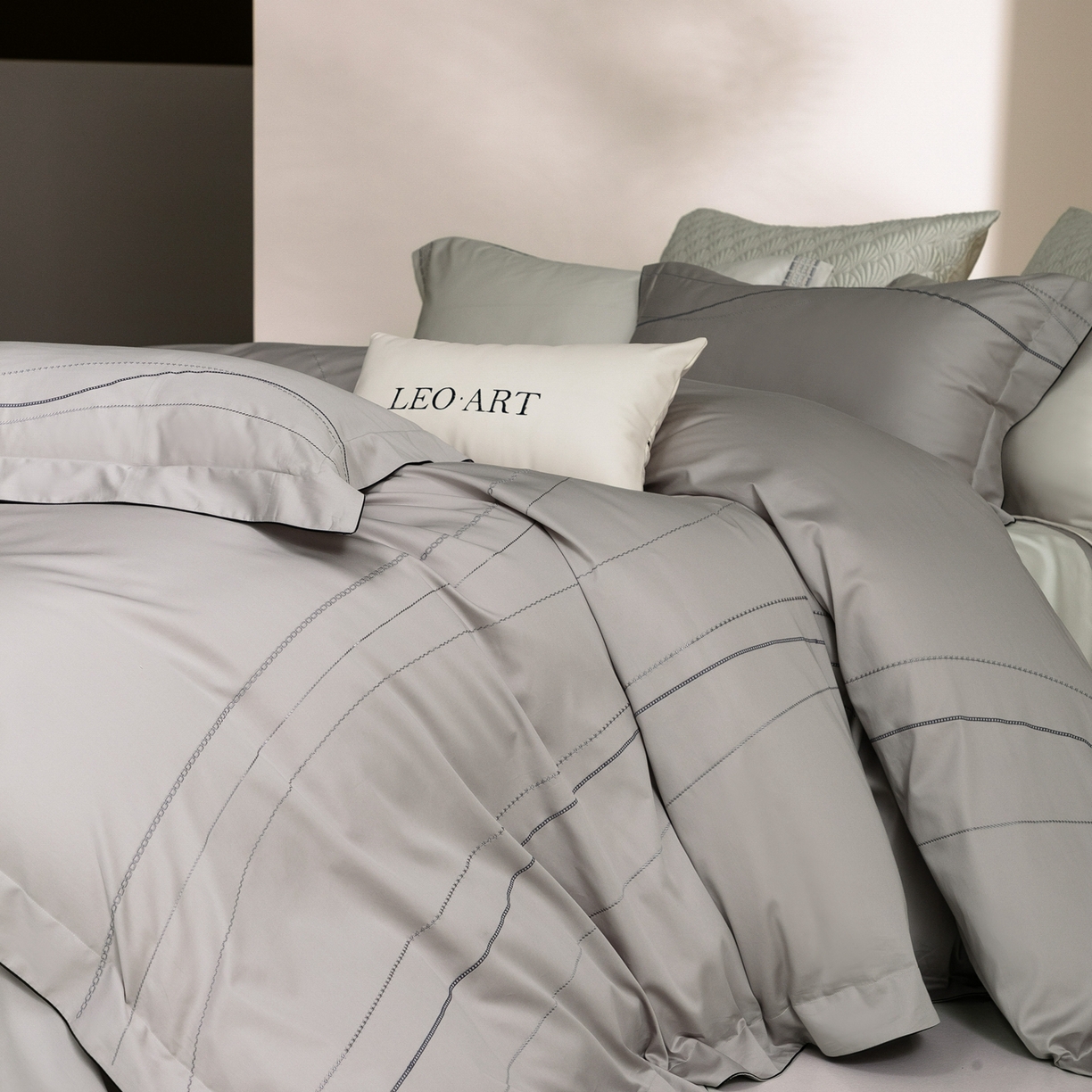 涞澳家纺 2026新款埃及长绒棉纯棉四件套-简行 简行-炊烟灰