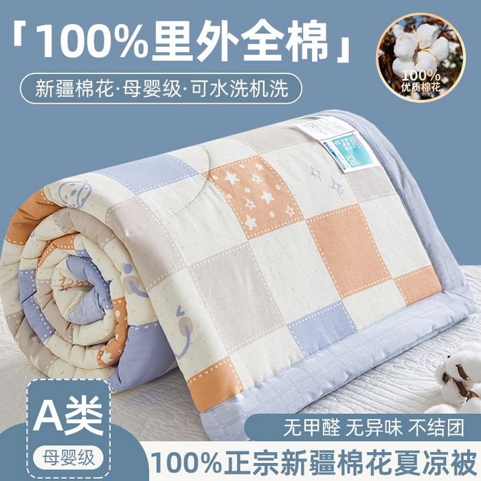 91家纺网 家纺一手货源 找家纺 （总）海洋家纺2026新款100%里外全棉夏被格子空调被夏凉被薄被子棉花夏被四件套-风格一