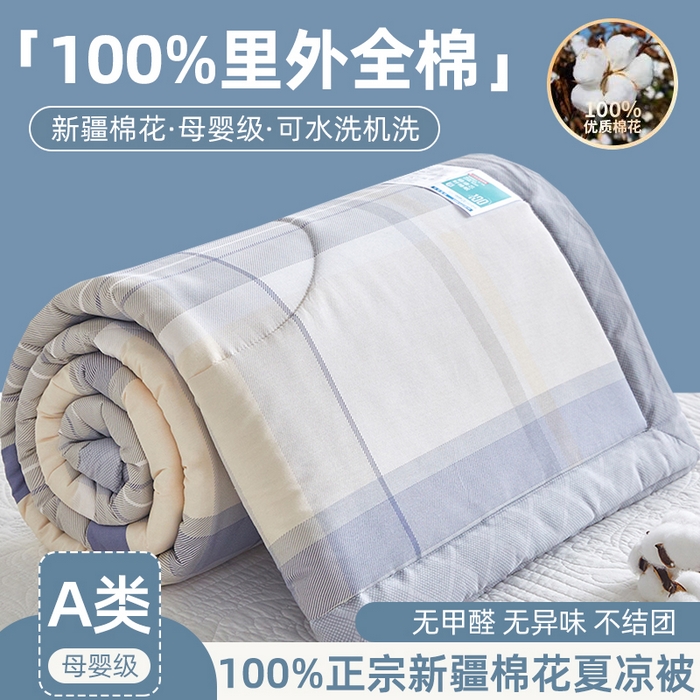 91家纺网 家纺一手货源 找家纺 （总）海洋家纺2026新款100%里外全棉夏被格子空调被夏凉被薄被子棉花夏被四件套-风格一