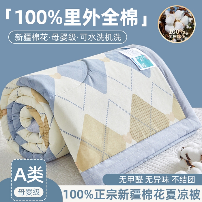 91家纺网 家纺一手货源 找家纺 （总）海洋家纺2026新款100%里外全棉夏被格子空调被夏凉被薄被子棉花夏被四件套-风格一