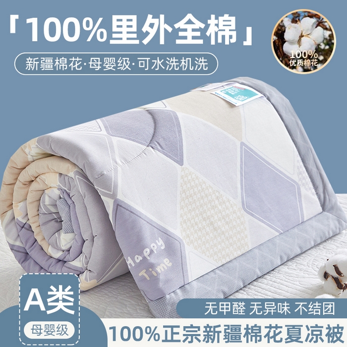 91家纺网 家纺一手货源 找家纺 （总）海洋家纺2026新款100%里外全棉夏被格子空调被夏凉被薄被子棉花夏被四件套-风格一