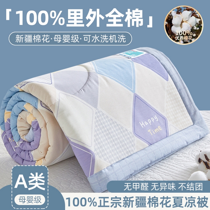 91家纺网 家纺一手货源 找家纺 （总）海洋家纺2026新款100%里外全棉夏被格子空调被夏凉被薄被子棉花夏被四件套-风格一
