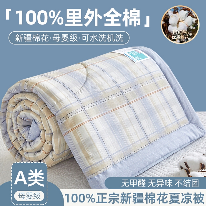 91家纺网 家纺一手货源 找家纺 （总）海洋家纺2026新款100%里外全棉夏被格子空调被夏凉被薄被子棉花夏被四件套-风格一