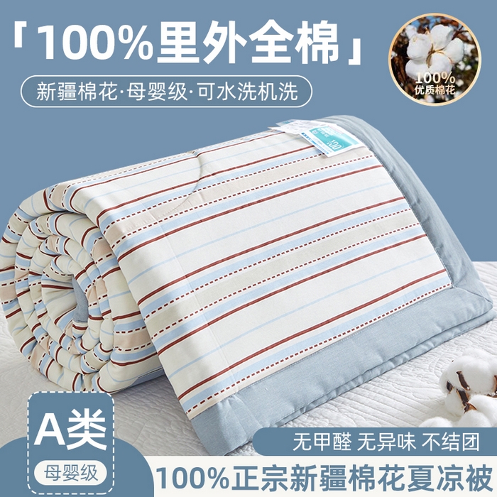 91家纺网 家纺一手货源 找家纺 （总）海洋家纺2026新款100%里外全棉夏被格子空调被夏凉被薄被子棉花夏被四件套-风格一