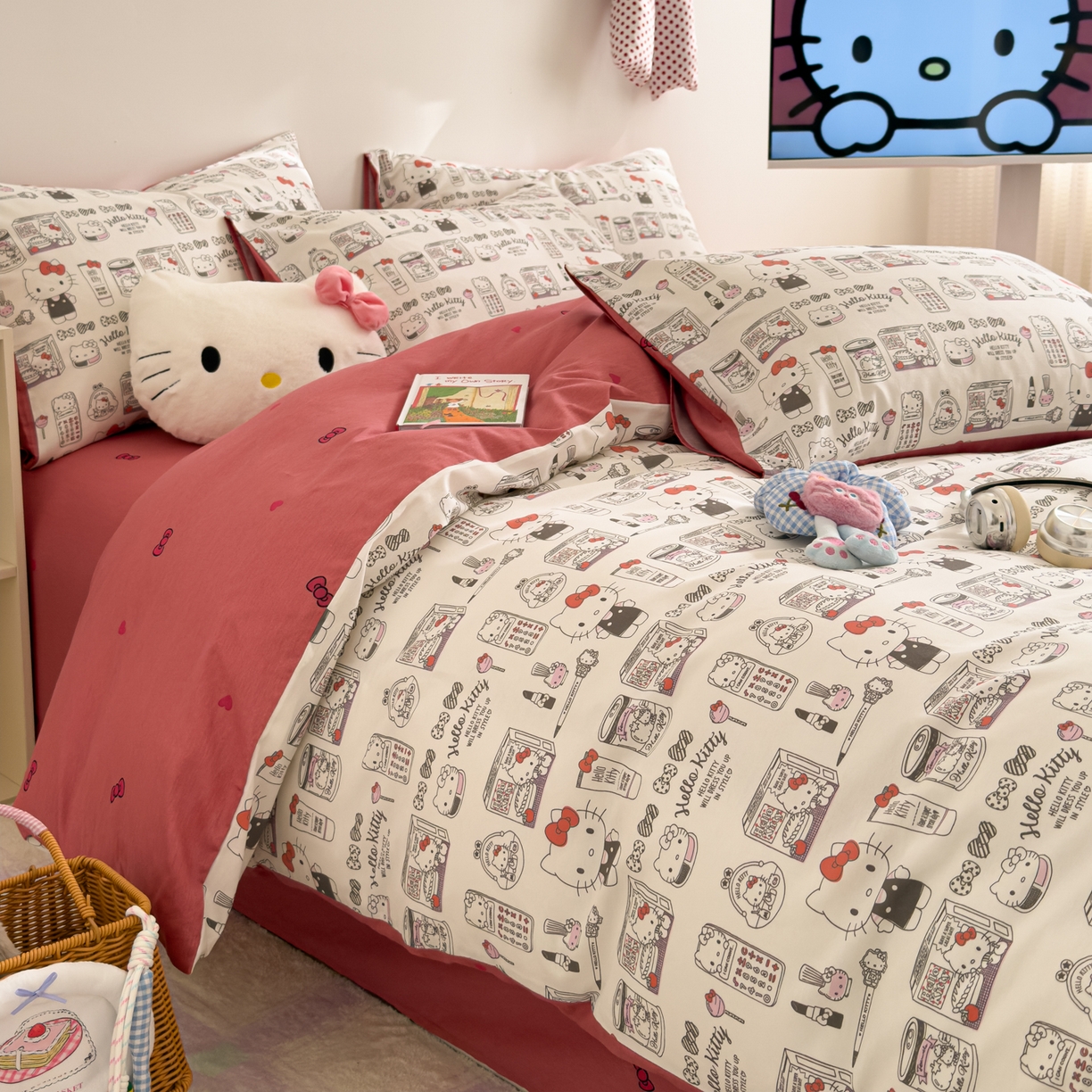 91家纺网 家纺一手货源 找家纺 简宜家居（朝初家纺） 2026新款40支100%纯棉全棉13070斜纹四件套-三丽鸥卡通系列 KT海报