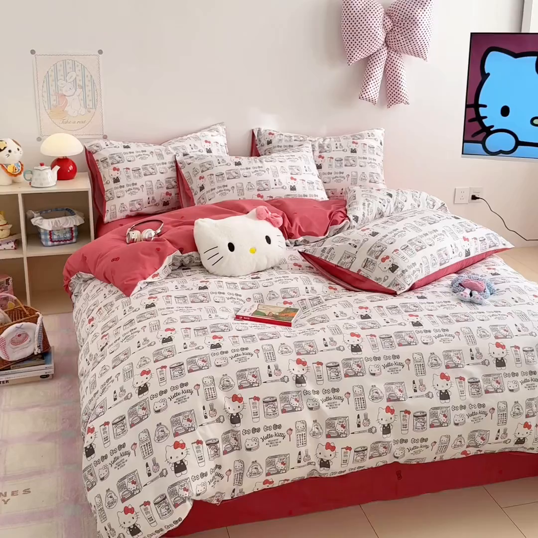 91家纺网 家纺一手货源 找家纺 简宜家居（朝初家纺） 2026新款40支100%纯棉全棉13070斜纹四件套-三丽鸥卡通系列 KT海报