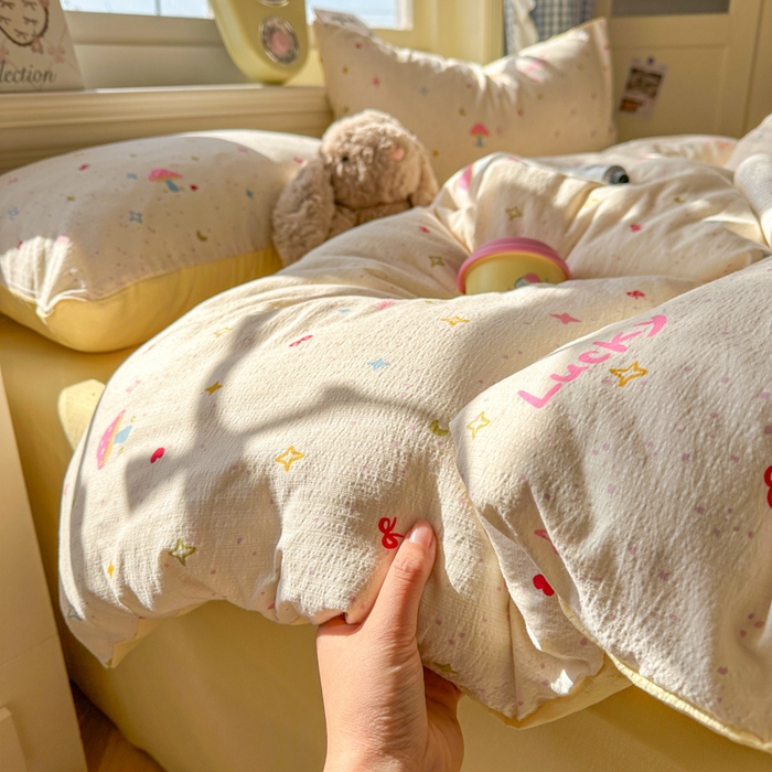 91家纺网 家纺一手货源 找家纺 （总）柒月家居 2026新款云感皱皱纱小清新木棉四件套