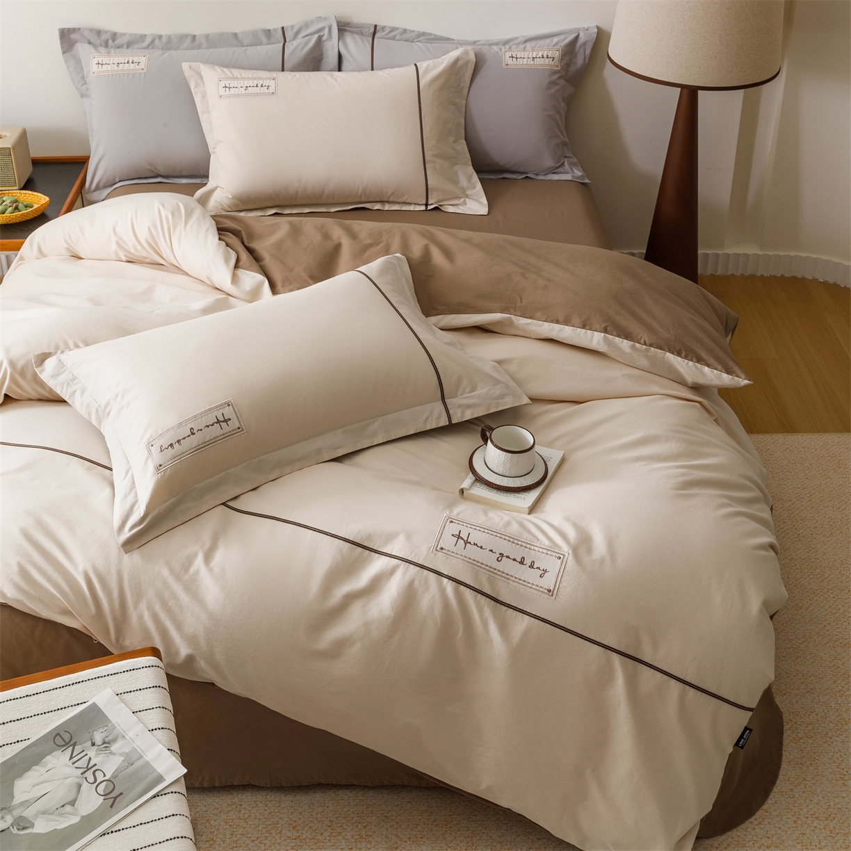 91家纺网 家纺一手货源 找家纺 艾莱家纺 2026新款A类水洗棉加厚绣花刺绣四件套-卡尔文 卡尔文-牛奶布丁