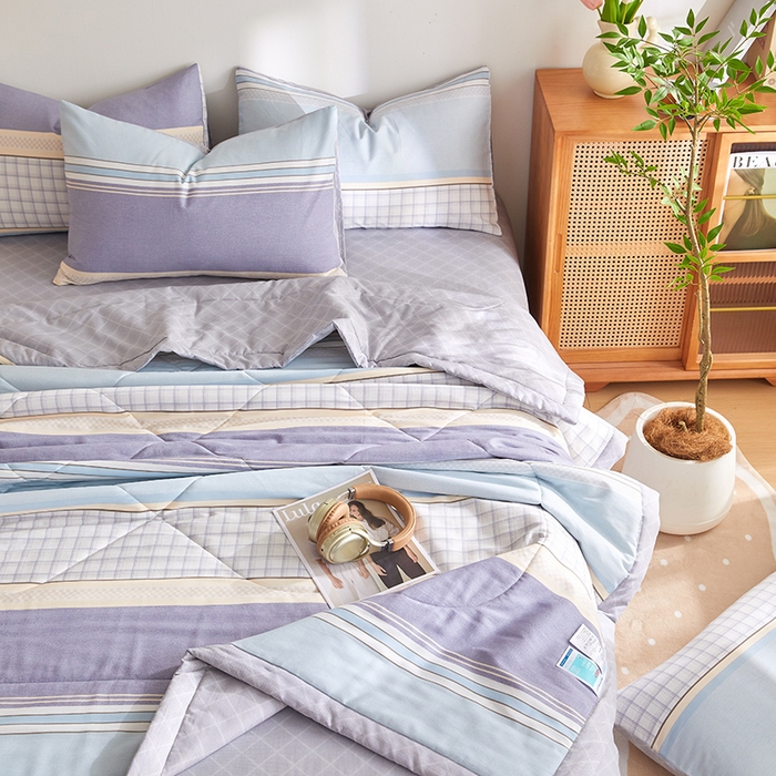 91家纺网 家纺一手货源 找家纺 （总）海洋家纺2026新款100%里外全棉夏被格子空调被夏凉被薄被子棉花夏被四件套-风格一