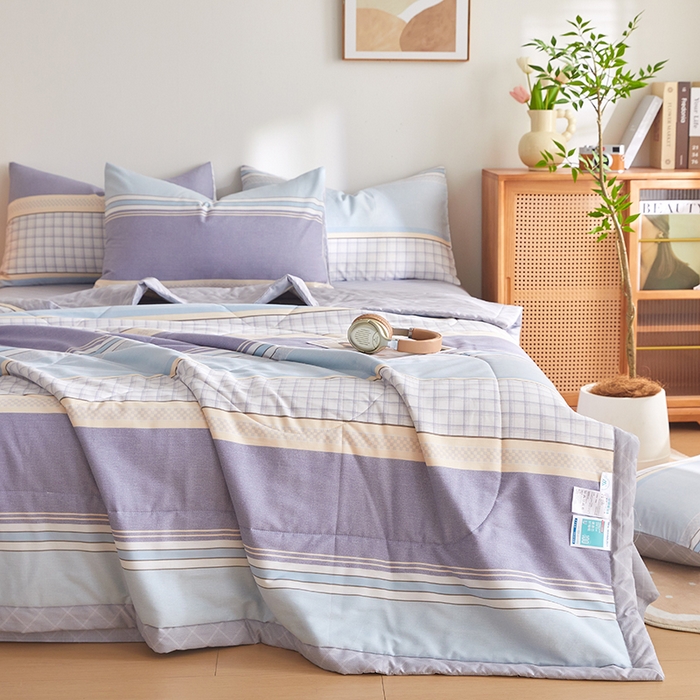 91家纺网 家纺一手货源 找家纺 （总）海洋家纺2026新款100%里外全棉夏被格子空调被夏凉被薄被子棉花夏被四件套-风格一