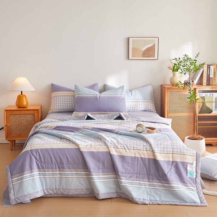 91家纺网 家纺一手货源 找家纺 （总）海洋家纺2026新款100%里外全棉夏被格子空调被夏凉被薄被子棉花夏被四件套-风格一