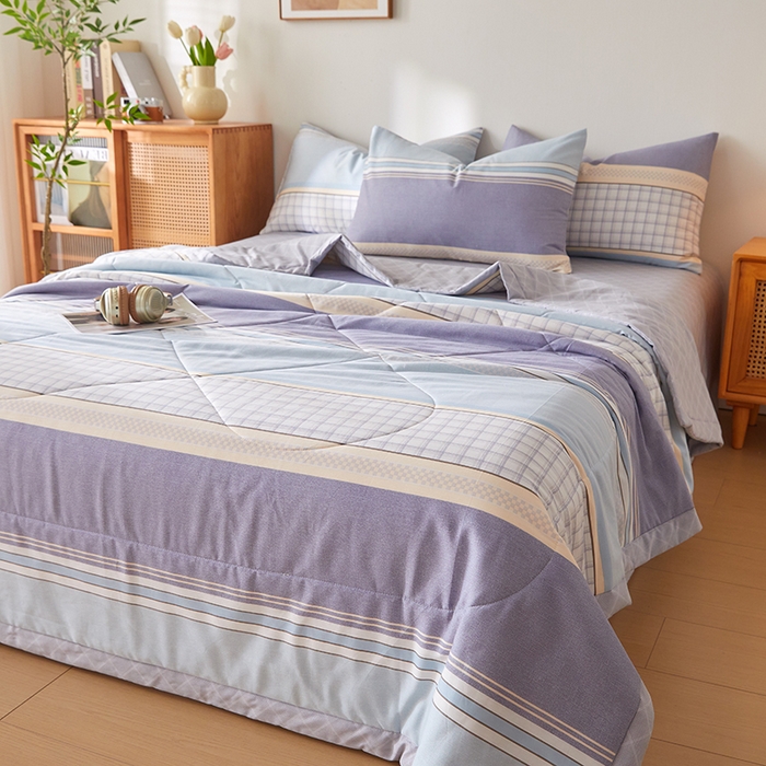 91家纺网 家纺一手货源 找家纺 （总）海洋家纺2026新款100%里外全棉夏被格子空调被夏凉被薄被子棉花夏被四件套-风格一