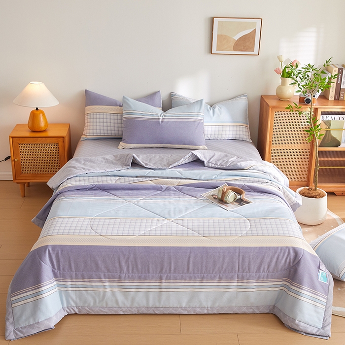 91家纺网 家纺一手货源 找家纺 （总）海洋家纺2026新款100%里外全棉夏被格子空调被夏凉被薄被子棉花夏被四件套-风格一