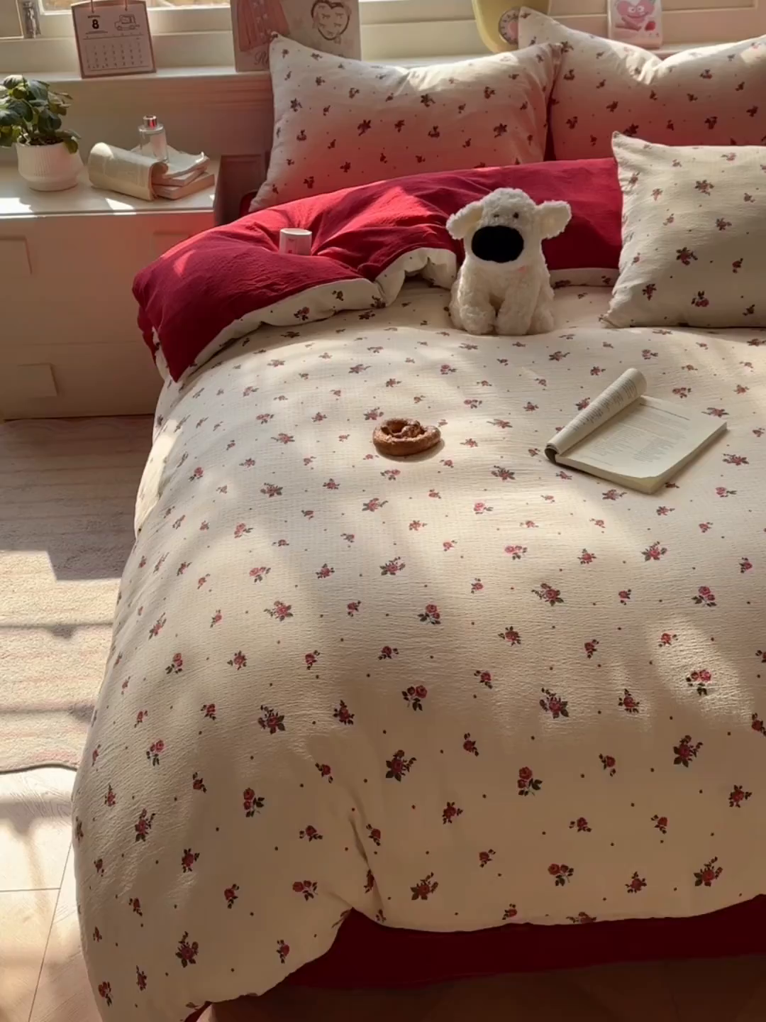 91家纺网 家纺一手货源 找家纺 柒月家居 2026新款云感皱皱纱小清新木棉四件套 玫瑰园