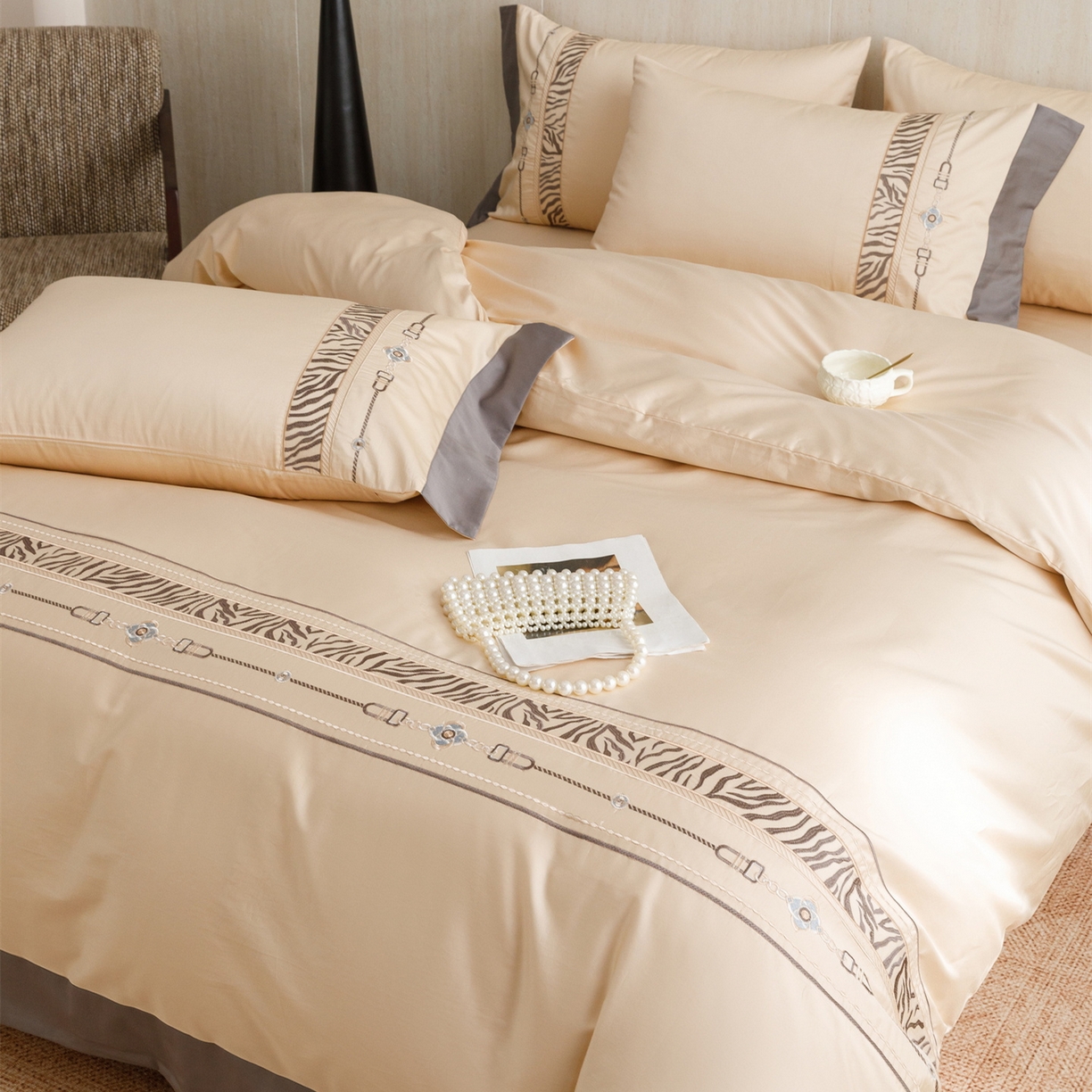 91家纺网 家纺一手货源 找家纺 （总）艾莱家纺 2026新款A类长绒棉纯棉刺绣四件套-奢意