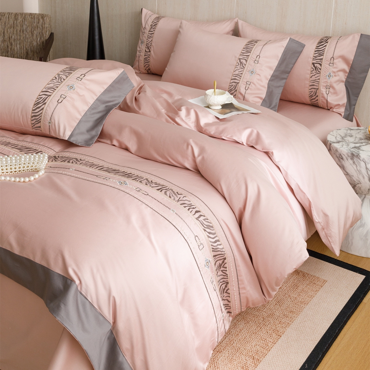 91家纺网 家纺一手货源 找家纺 （总）艾莱家纺 2026新款A类长绒棉纯棉刺绣四件套-奢意