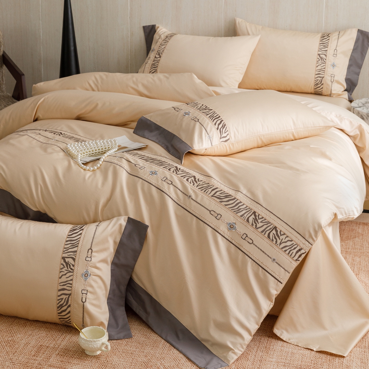 91家纺网 家纺一手货源 找家纺 （总）艾莱家纺 2026新款A类长绒棉纯棉刺绣四件套-奢意