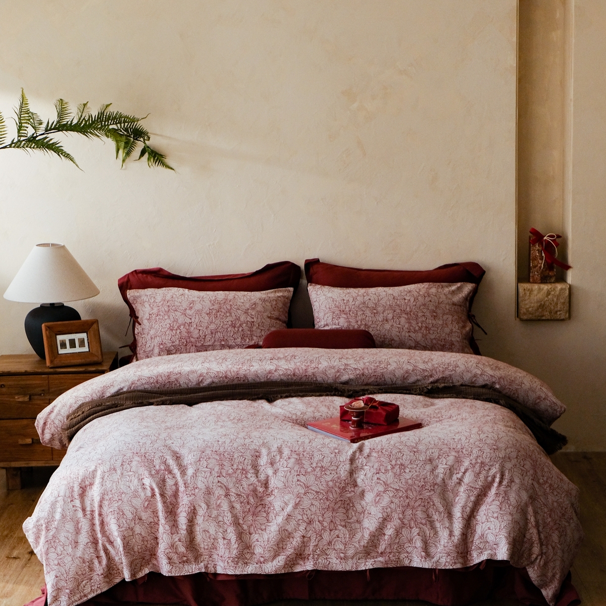 涞澳家纺 2026新款全棉纯棉色织提花（婚庆）四件套 吉庆红韵