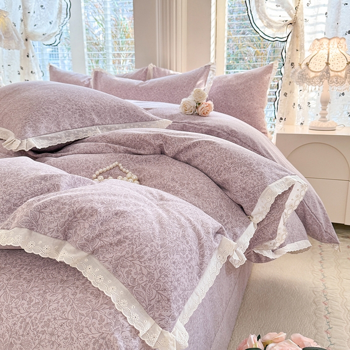 91家纺网 家纺一手货源 找家纺 （总）巧玲珑 2026春夏新款新疆棉磨毛花边工艺款四件套