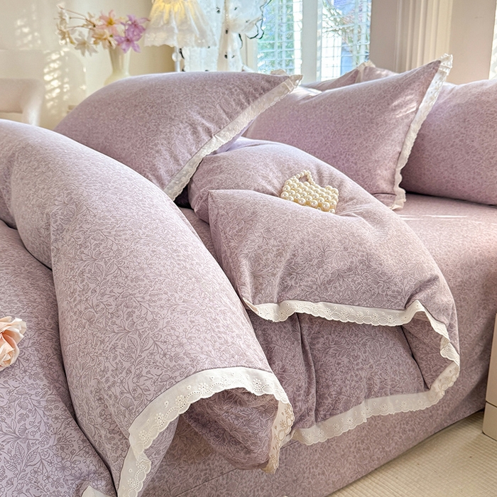 91家纺网 家纺一手货源 找家纺 （总）巧玲珑 2026春夏新款新疆棉磨毛花边工艺款四件套