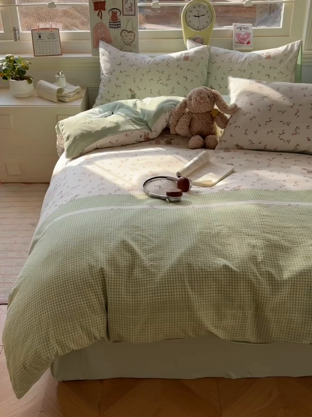 91家纺网 家纺一手货源 找家纺 柒月家居 2026新款云感皱皱纱小清新木棉四件套 米菲兔