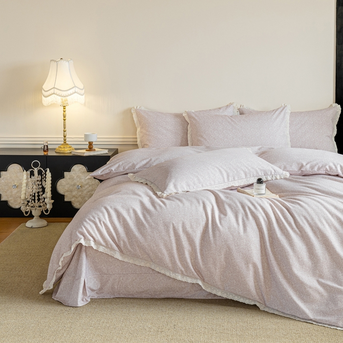 91家纺网 家纺一手货源 找家纺 （总）巧玲珑 2026春夏新款新疆棉磨毛花边工艺款四件套