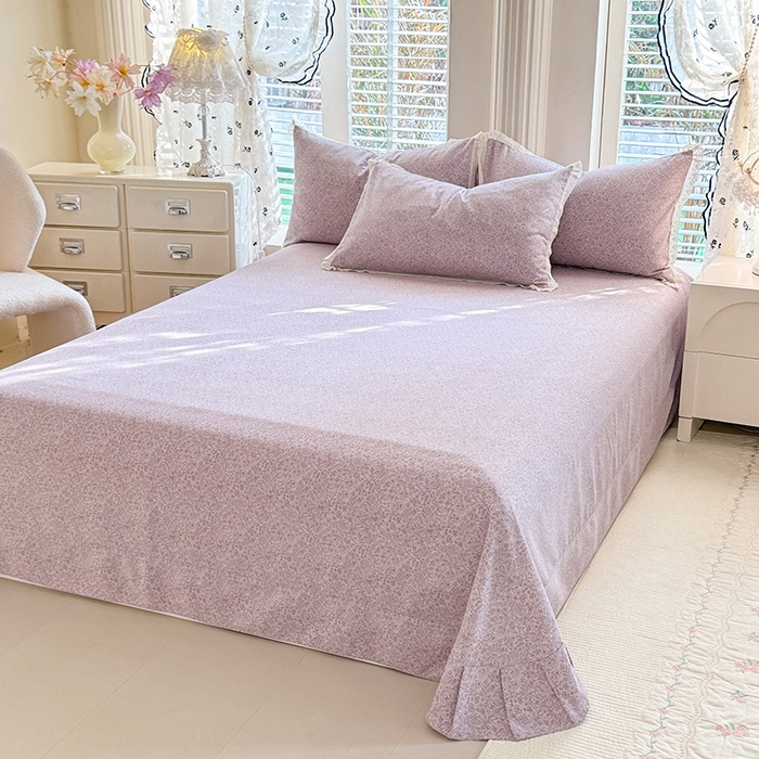 91家纺网 家纺一手货源 找家纺 巧玲珑 2026春夏新款新疆棉磨毛花边工艺款四件套 繁花-紫