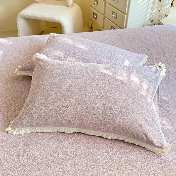 91家纺网 家纺一手货源 找家纺 巧玲珑 2026春夏新款新疆棉磨毛花边工艺款四件套 繁花-紫