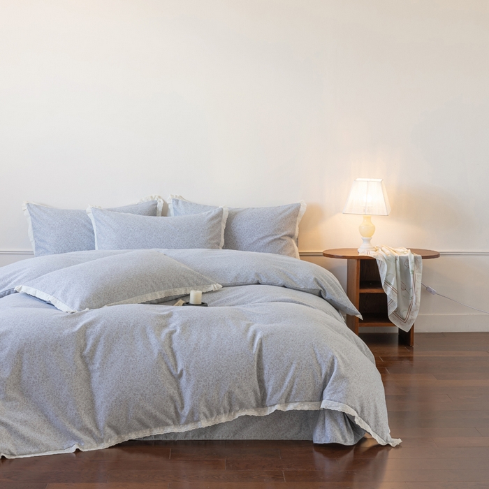 巧玲珑 2026春夏新款新疆棉磨毛花边工艺款四件套 青禾-灰