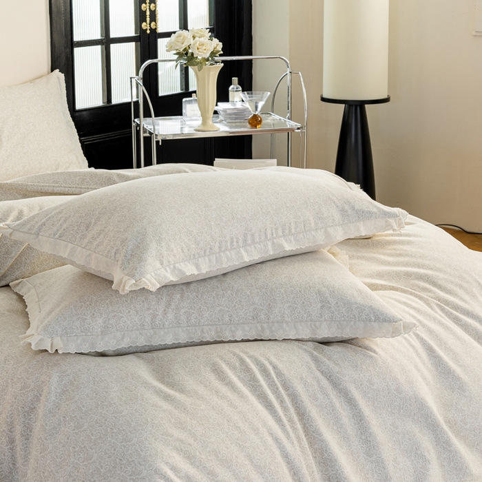 91家纺网 家纺一手货源 找家纺 巧玲珑 2026春夏新款新疆棉磨毛花边工艺款四件套 繁花-卡其