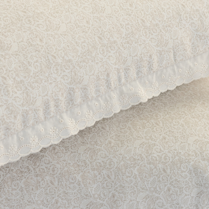 91家纺网 家纺一手货源 找家纺 巧玲珑 2026春夏新款新疆棉磨毛花边工艺款四件套 繁花-卡其