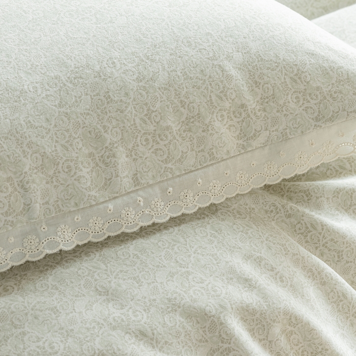 91家纺网 家纺一手货源 找家纺 巧玲珑 2026春夏新款新疆棉磨毛花边工艺款四件套 繁花-草绿