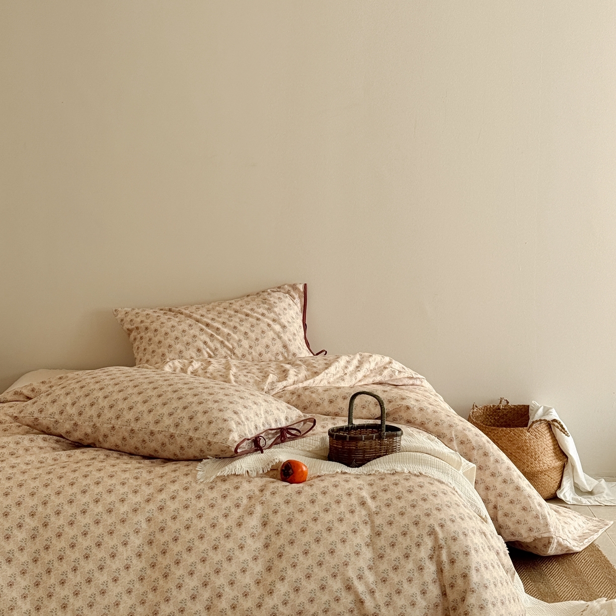 91家纺网 家纺一手货源 找家纺 涞澳家纺 2026新款全棉纯棉双层纱四件套 木槿花开