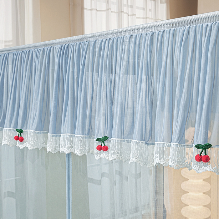 91家纺网 家纺一手货源 找家纺 （总）雪姿家纺 2026新款T+U型刺绣花边床笠回底款三开门外穿坐床蚊帐-坐床樱桃