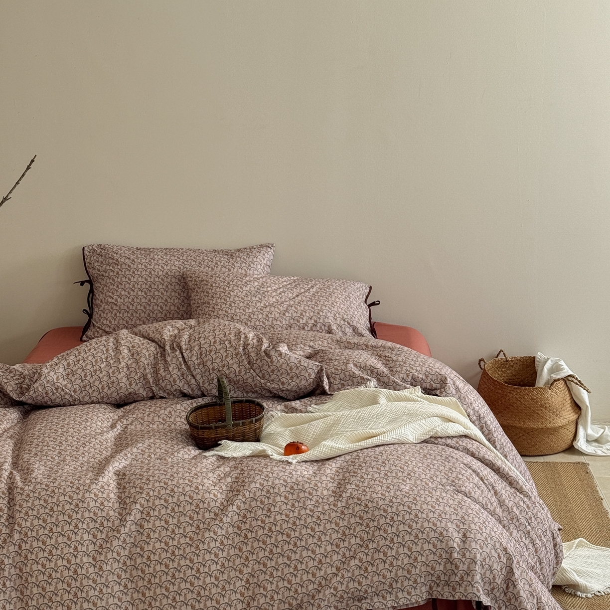 91家纺网 家纺一手货源 找家纺 涞澳家纺 2026新款全棉纯棉双层纱四件套 山野物语